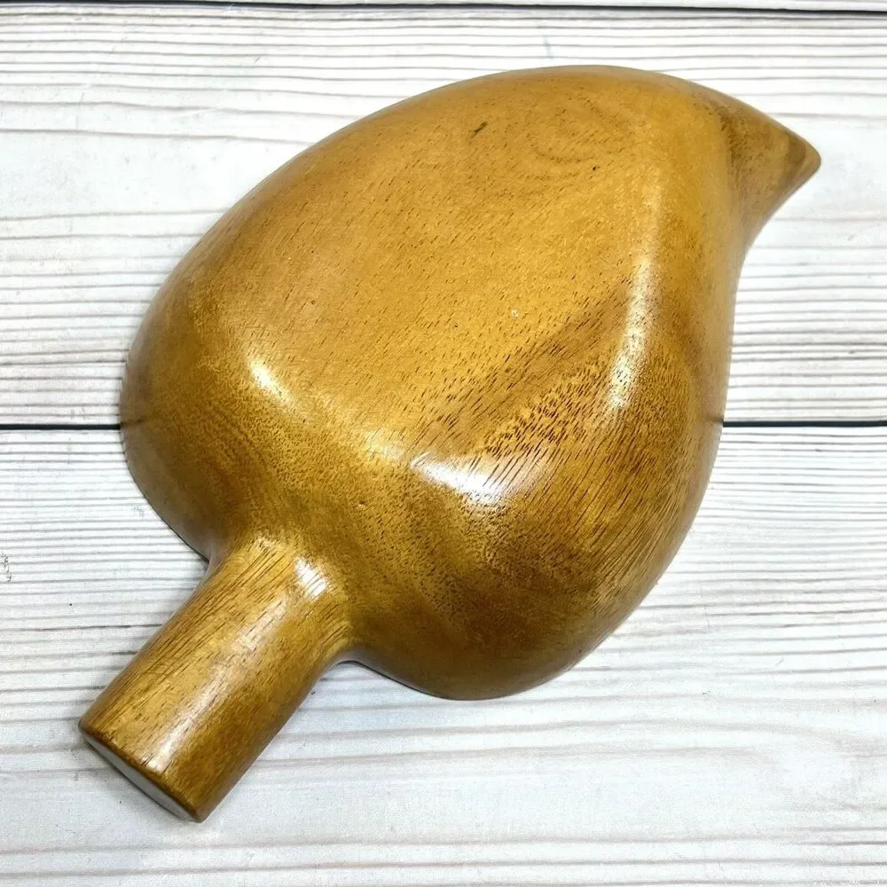 Vintage Wooden Leaf Shape Bowl Monkey Pod? 9.5” Nut Dish Acorn Wood Ladle Scoop￼